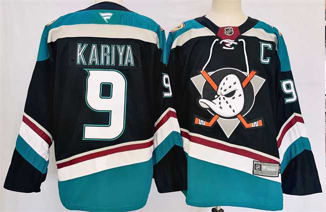 Mens Anaheim Ducks #9 Paul Kariya Black Teal 2024-25 Stitched Jersey->anaheim ducks->NHL Jersey